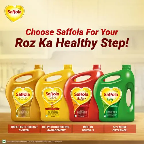 Saffola Tasty Refined Cooking oil | Blended Rice bran Corn oil | Pro Fitness Conscious 1L Pouch