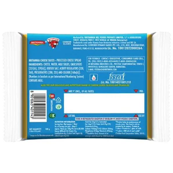 Britannia The Laughing Cow Processed Cheese Slice - Goodness Of Cows Milk, 100 g (5 Slices x 20 g Each)