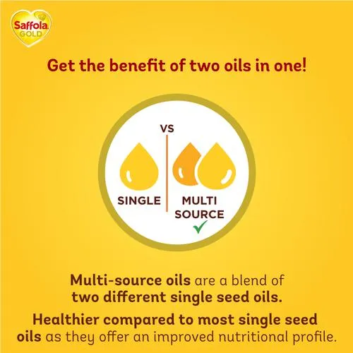 Saffola Gold Refined Cooking oil | Blended Rice Bran Sunflower oil | Helps Keeps Heart Healthy 1L Pouch