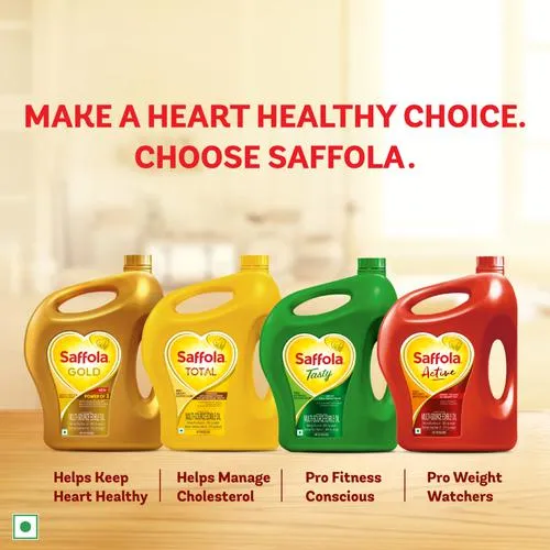 Saffola Gold Refined Cooking oil | Blended Rice Bran Sunflower oil | Helps Keeps Heart Healthy 1L Pouch
