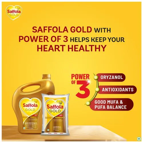 Saffola Gold Refined Cooking oil | Blended Rice Bran Sunflower oil | Helps Keeps Heart Healthy 1L Pouch