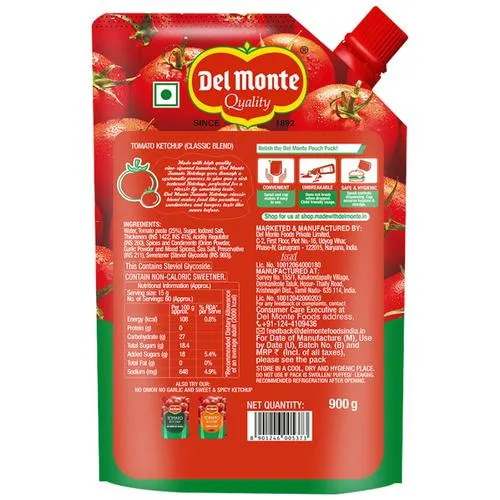 Del Monte Tomato Ketchup - Classic Blend Rich Thick Condiment 900g Spout Pouch