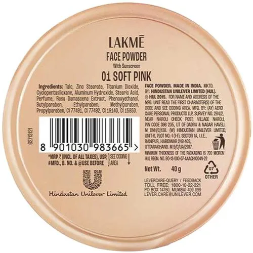 Lakme Face Powder - Matte Finish, Oil Control, For Rosy Glow, 40 g Soft Pink