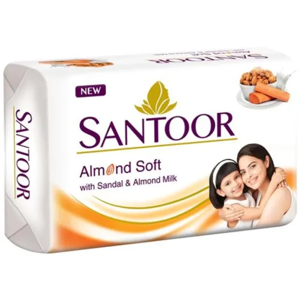 Santoor Sandal & Almond Milk Soap - For Soft & Moisturise Skin, 100 g