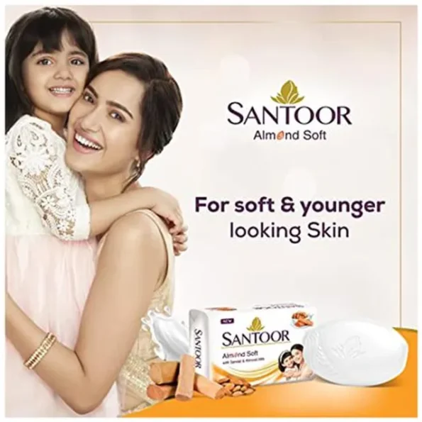 Santoor Sandal & Almond Milk Soap - For Soft & Moisturise Skin, 100 g