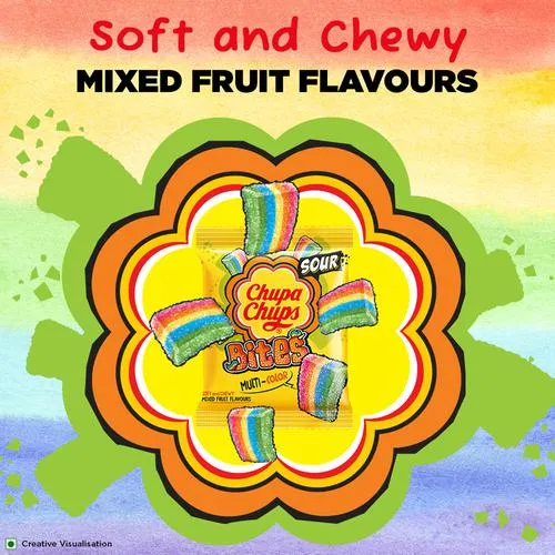 Chupa Chups Sour Bites Mixed Fruit Flavour Soft Chewy Toffee 61.6 g