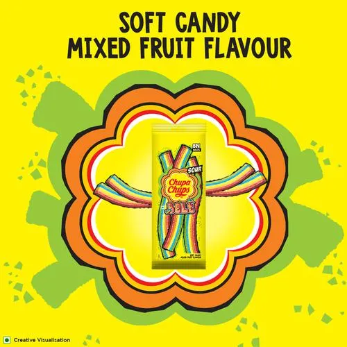 Chupa Chups Sour Belt Mixed Fruit Soft & Chewy Toffee 57.6 g