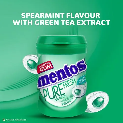 Mentos Pure Fresh Sugarfree Spearmint Chewing Gum - With Green Tea Extract 54.6 g Bottle
