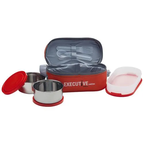 Milton Executive Stainless Steel Lunch/Tiffin Box With Containers & Cover - Red 5 pcs