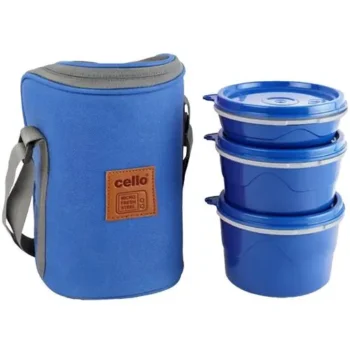 Cello Max Fresh Thermoware Hot Wave Lunch Box/Tiffin Box - Inner Steel, Blue Leak Proof 3 pcs (225ml 375ml 550 ml)