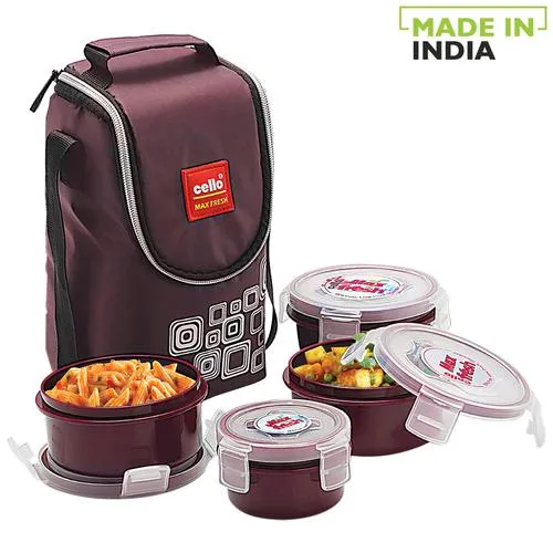 Cello Max Fresh New Click Plastic Lunch Box - Brown 4 pcs
