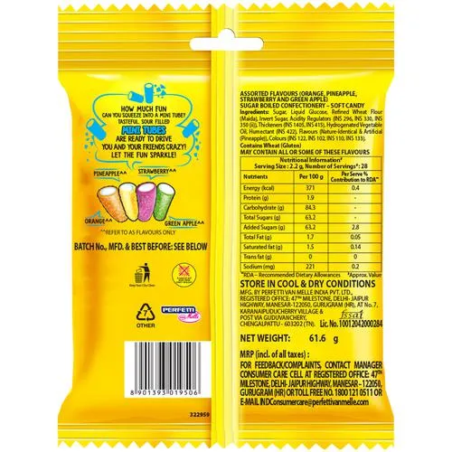 Chupa Chups Sour Mini Tubes Mixed Fruit Flavour Soft Chewy Toffee 61.6 g
