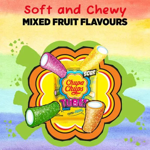 Chupa Chups Sour Mini Tubes Mixed Fruit Flavour Soft Chewy Toffee 61.6 g