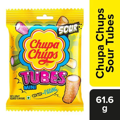 Chupa Chups Sour Mini Tubes Mixed Fruit Flavour Soft Chewy Toffee 61.6 g