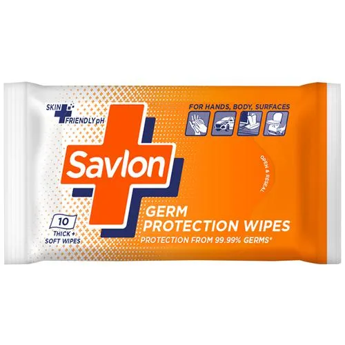 Savlon Germ Protection Wipes - Multi-Purpose, Hands, Body & Surfaces, 10 pcs