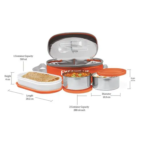 Milton Executive Lunch Insulated Tiffin With Leakproof Containers - Orange 3 pcs