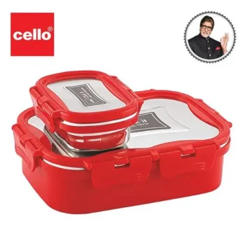 Cello Thermo Click Lunch Pack - Stainless Steel Medium Red Leak-proof For Office & School Use 700 ml