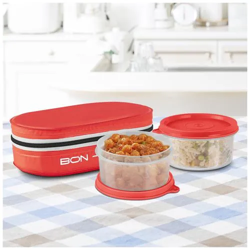 Milton New Bon Bon Lunch Box With 2 Leak-Proof Containers - Red 280 ml (Set of 2)